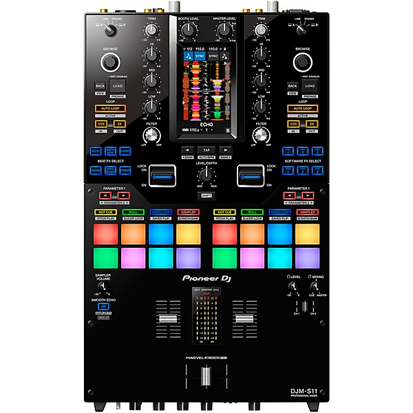 Pioneer DJ DJM-S11 2-Channel Battle Mixer for Serato DJ & rekordbox dj with Decksaver Cover