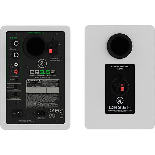 Mackie CR3.5BT-LTD-WHT 3.5" Limited Edition White Powered Studio Monitors w/ Tone Control and Bluetooth (Pair)