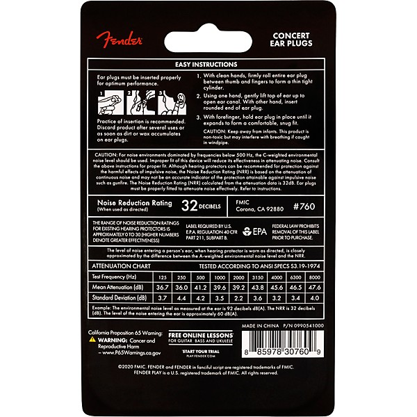 Fender Concert Ear Plugs 10-Pairs Daphne Blue