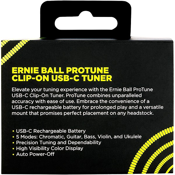 Ernie Ball ProTune USB-C Rechargeable Clip-On Tuner Black