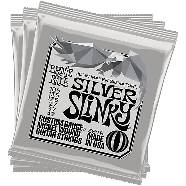 Ernie Ball John Mayer Silver Slinky Nickel Wound Electric Guitar Strings 3 Pack Tin 10.5 - 47