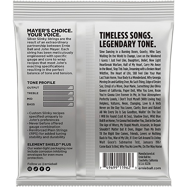 Ernie Ball John Mayer Silver Slinky Nickel Wound Electric Guitar Strings 10.5 - 47