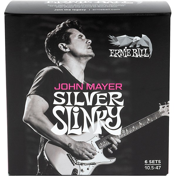 Ernie Ball John Mayer Silver Slinky Nickel Wound Electric Guitar Strings 6 Pack 10.5 - 47