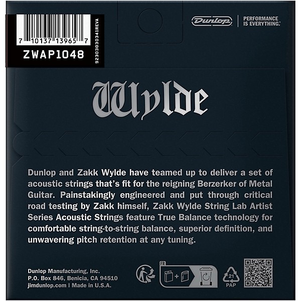 Dunlop Zakk Wylde String Lab Phosphor Bronze Acoustic Guitar Strings 10 - 48