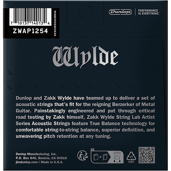 Dunlop Zakk Wylde String Lab Phosphor Bronze Acoustic Guitar Strings 12 - 54