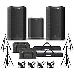 Harbinger VARI V4412 12" Powered Speakers Package With VS18 Subwoofer, Stands, Bags and Cables