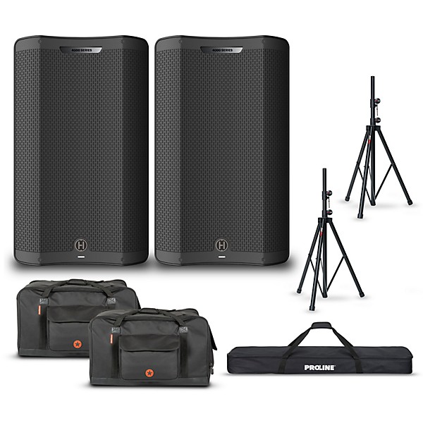 Harbinger VARI V4415 15" Powered Speakers Package With Bags and Stands