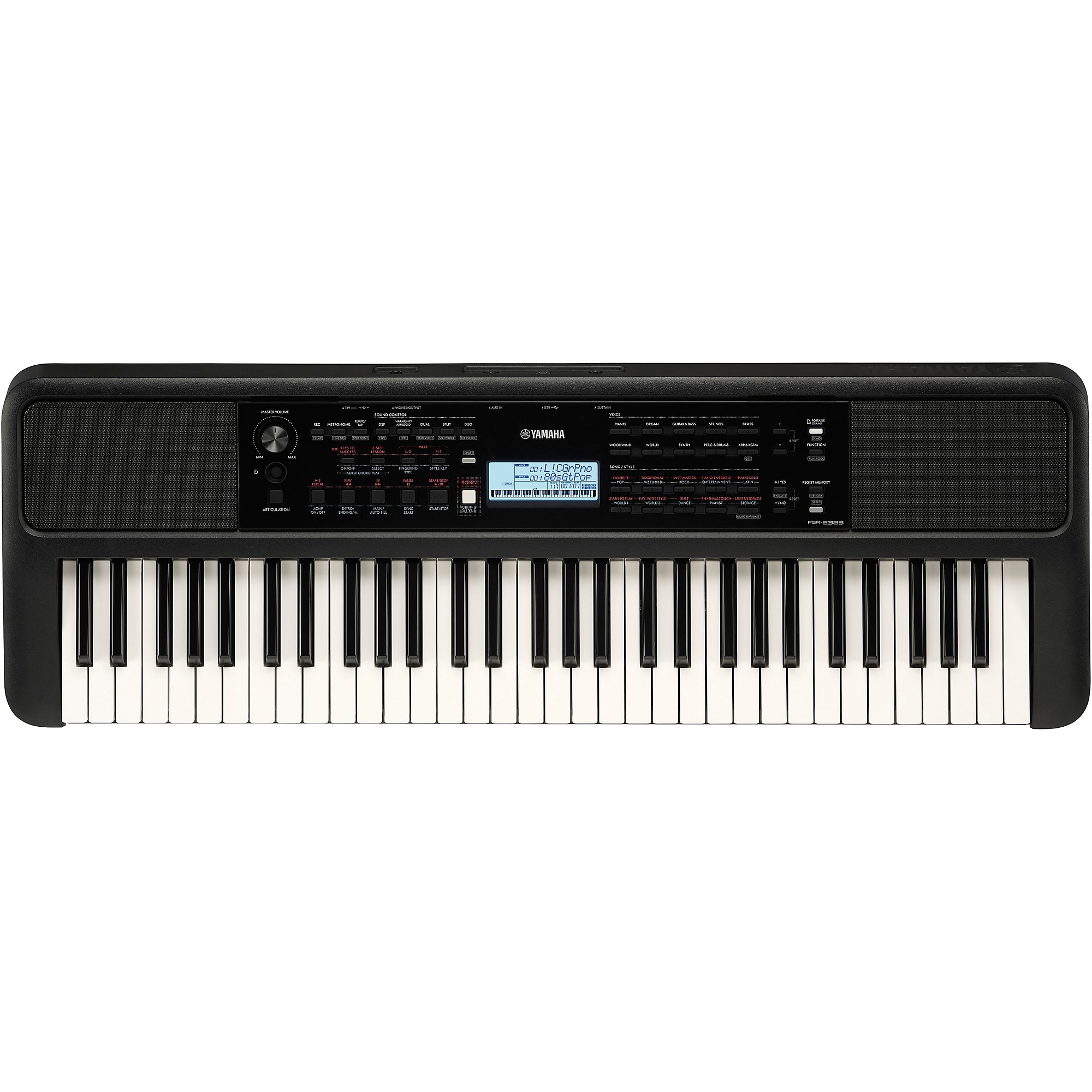 Yamaha PSRE383 61-Key Portable Keyboard Essentials Bundle | Guitar