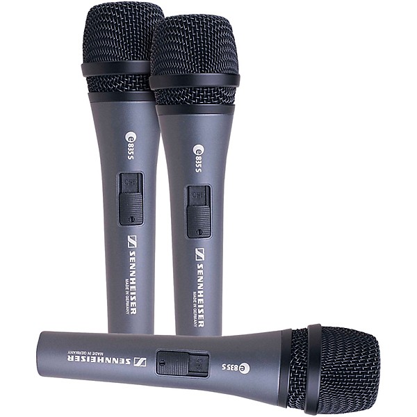 Sennheiser Handheld microphone set with (3) e 835-S (cardioid, dynamic), (3) MZQ 800 clips and (3) carrying pouches (3.5 lbs)