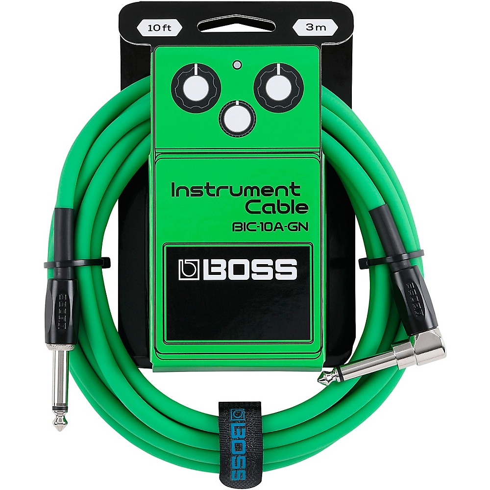 BOSS BIC-10 Straight to Angled Instrument Cable 10 ft. Green