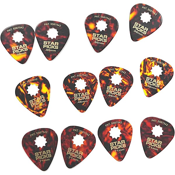 Everly Star Classic Tortoise Shell Guitar Picks Rockstar Mix 12 Pack