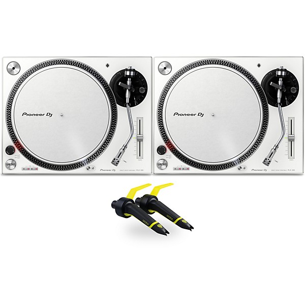 Pioneer DJ PLX-500 Direct-Drive Professional Turntable Pair (White) with Ortofon Concorde Club Cartridge Twin Pack