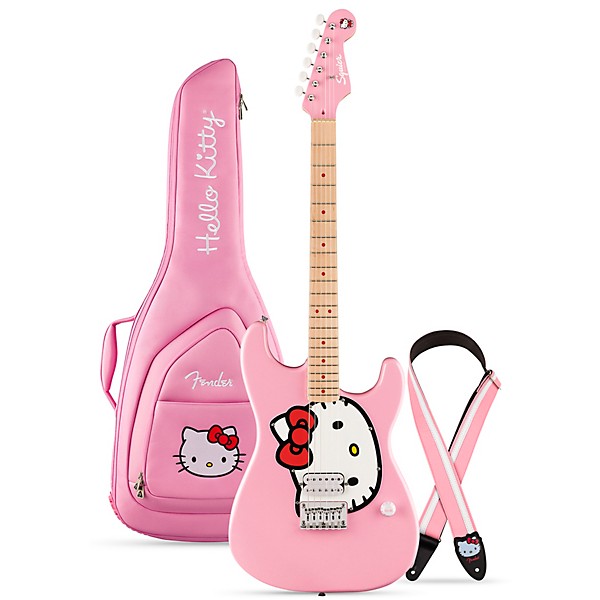 Fender x Hello Kitty Stratocaster, Gig Bag, Leather Guitar Strap Bundle