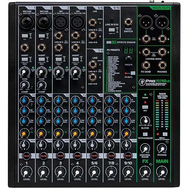 Mackie ProFX10v3 10-Channel Mixer With Gator Mixer Bag and Cables
