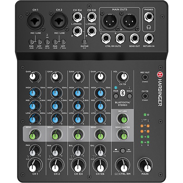 Harbinger LV8 8-Channel Analog Mixer With Gator Mixer Bag and Cables