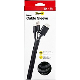 Wrap-It Storage Straps Cable Sleeve - 10-foot x 0.5-inch - Mesh Cord Hider Black