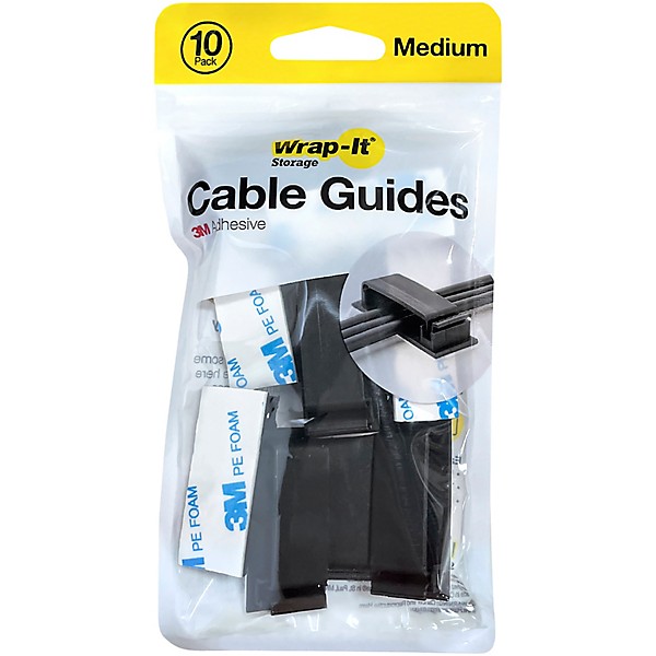Wrap-It Storage Straps Cable Guides - Medium (10-Pack) Black - Adhesive Backed Cable and Wire Clips Black