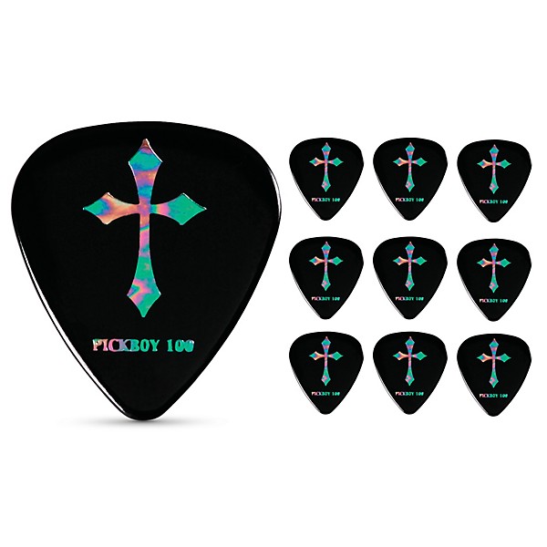 Pick Boy Heavy Metal Cross Black Celltex Guitar Picks 1.00 mm 10 Pack