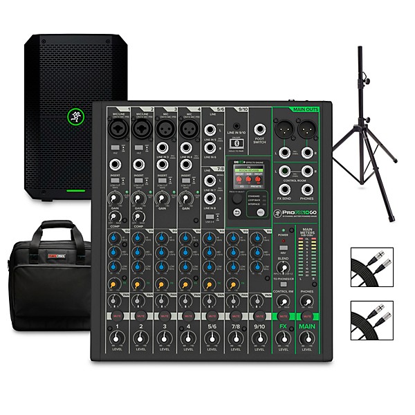 Mackie ProFX10GO Battery-Powered Mixer Bundle with Thump GO Speaker, Stand, Cables and Mixer Bag