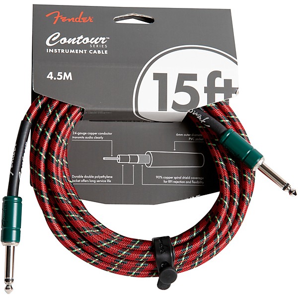 Fender Contour Holiday Instrument Cable 15 ft. Red/Green