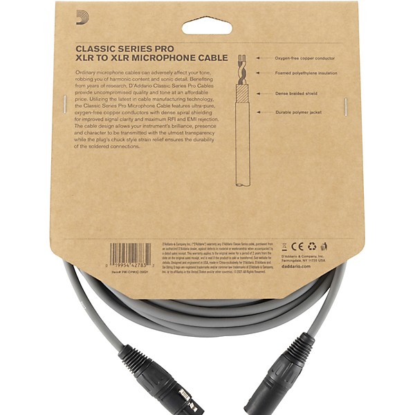 D'Addario Classic Pro Microphone Cable 20 ft. Gray