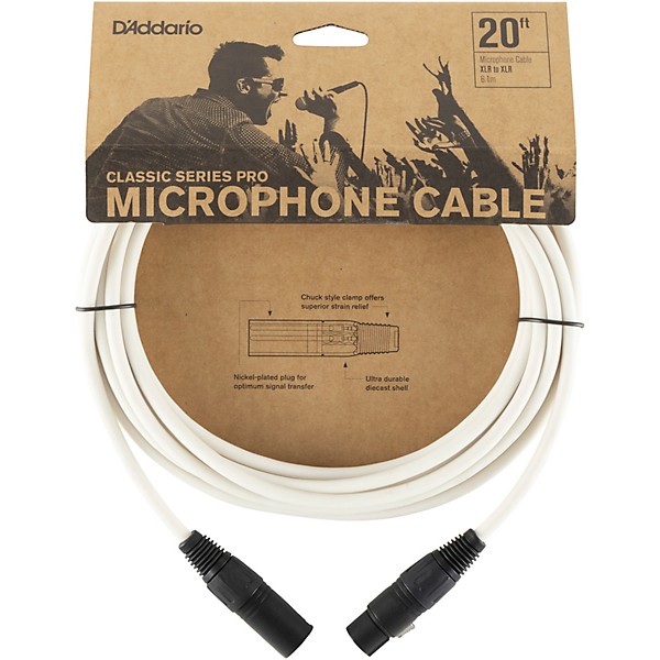 D'Addario Classic Pro Microphone Cable 20 ft. White