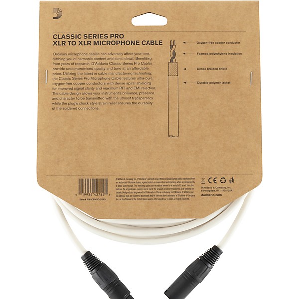 D'Addario Classic Pro Microphone Cable 20 ft. White