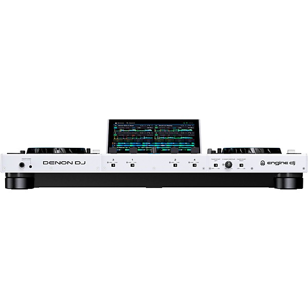 QSC KC12 Active 3-Way Column Speaker Pair With Denon Prime 4 + Standalone DJ Controller and Cables, White