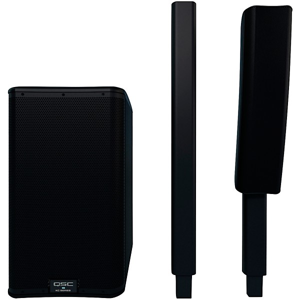 QSC KC12 Active 3-Way Column Speaker Pair With Cables, Black