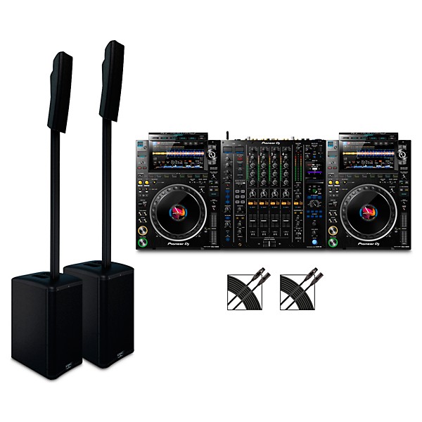 QSC KC12 Active 3-Way Column Speaker Pair With Pioneer CDJ-3000 Pair, DJM-A9 DJ Mixer & Cables