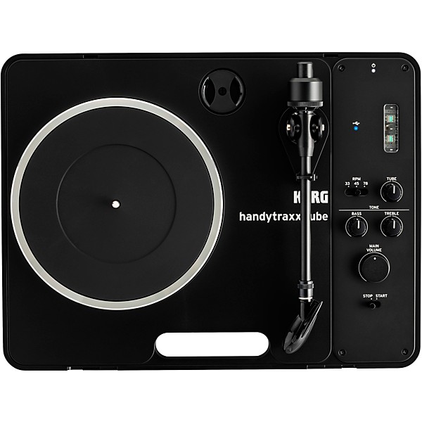 KORG handytraxx tube J Limited-Edition Portable Record Player with NuTube and Jico Clipper MM Cartridge Black/Silver