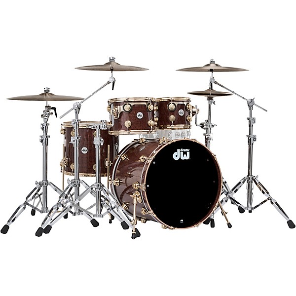 DW SSC Collectors Series 4-Piece Exotic Shell Pack With Gold Hardware - Natural Lacquer Over Tortoise Shell Pommele