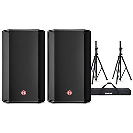 Harbinger VARI V1112 12" Powered Speakers Pair With Speaker Stands
