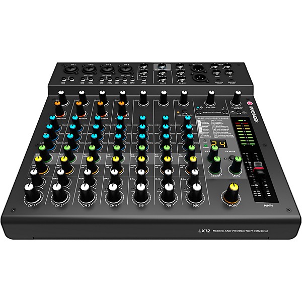 Harbinger VARI V1115 15" Powered Speakers Package With LX12 Mixer and Cables