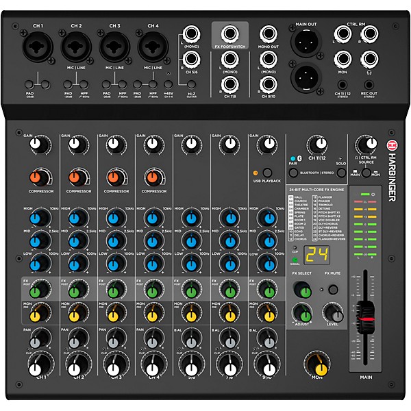 Harbinger VARI V1115 15" Powered Speakers Package With LX12 Mixer and Cables
