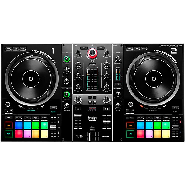 Harbinger VARI V1112 12" Powered Speakers Package With Hercules DJ Inpulse 500 DJ Controller & Cables