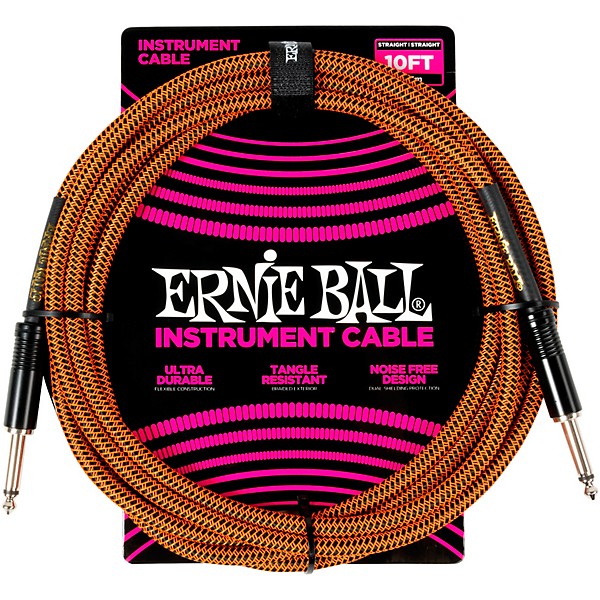 Ernie Ball Braided Straight to Straight Instrument Cable 10 ft. Pumpkin Pie