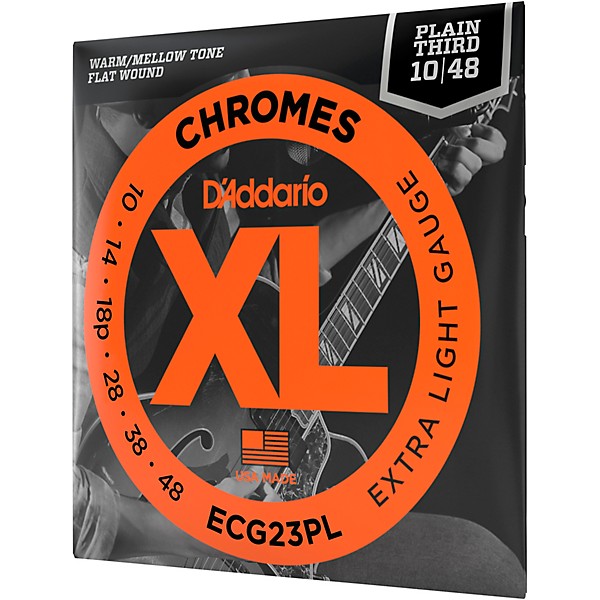 D'Addario XL Chromes Plain Third Electric Guitar Strings Extra Light (10 - 48)