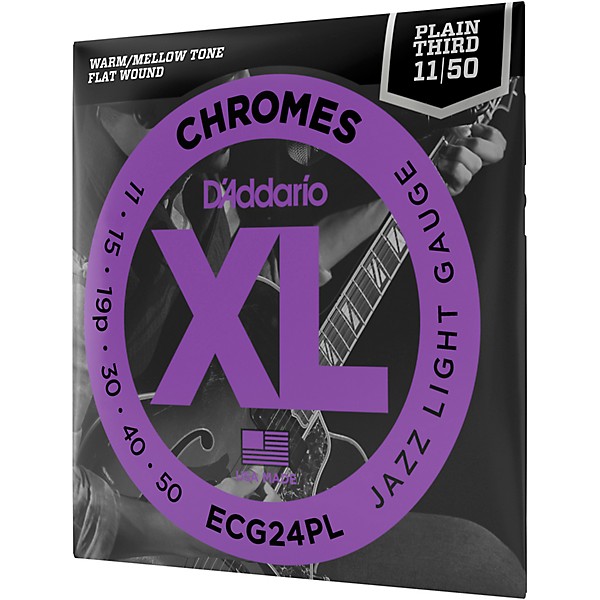 D'Addario XL Chromes Plain Third Electric Guitar Strings Jazz Light (11- 50)