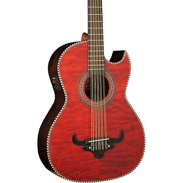 Oscar Schmidt OH32SEQ Acoustic-Electric Bajo Quinto Quilt Trans Red