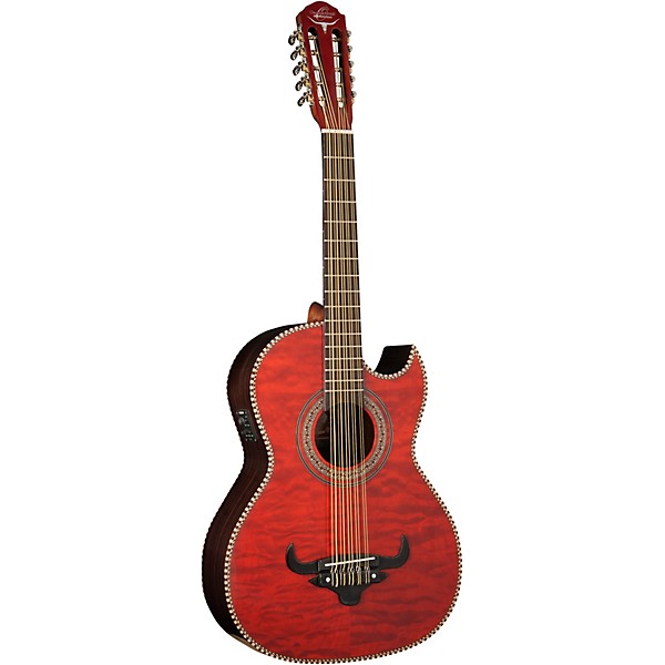 Oscar Schmidt OH32SEQ Acoustic-Electric Bajo Quinto Quilt Trans Red