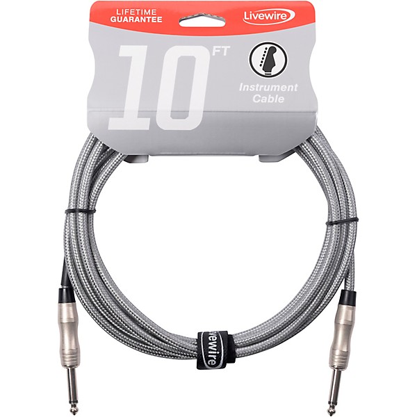 Livewire Braided Instrument Cable with Ergonomic Connectors 10 ft. Silver Sustain