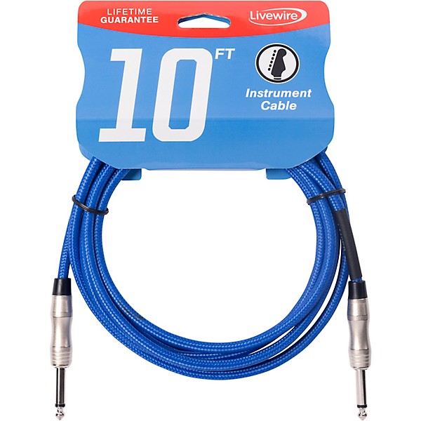 Livewire Braided Instrument Cable with Ergonomic Connectors 10 ft. Electric Blue