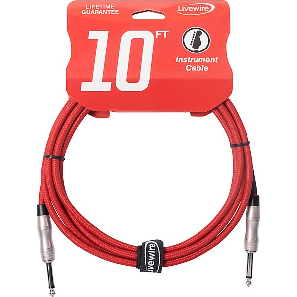 Livewire Braided Instrument Cable With Ergonomic Connectors 10 ft. Scarlet Riff