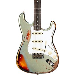 Fender Custom Shop 65 Stratocaster Super Heavy Relic Electric Guitar Super Faded Aged Firemist Silver over 3-Color Sunburst