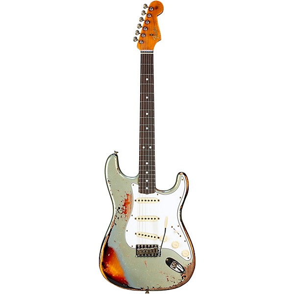 Fender Custom Shop 65 Stratocaster Super Heavy Relic Electric Guitar Super Faded Aged Firemist Silver over 3-Color Sunburst