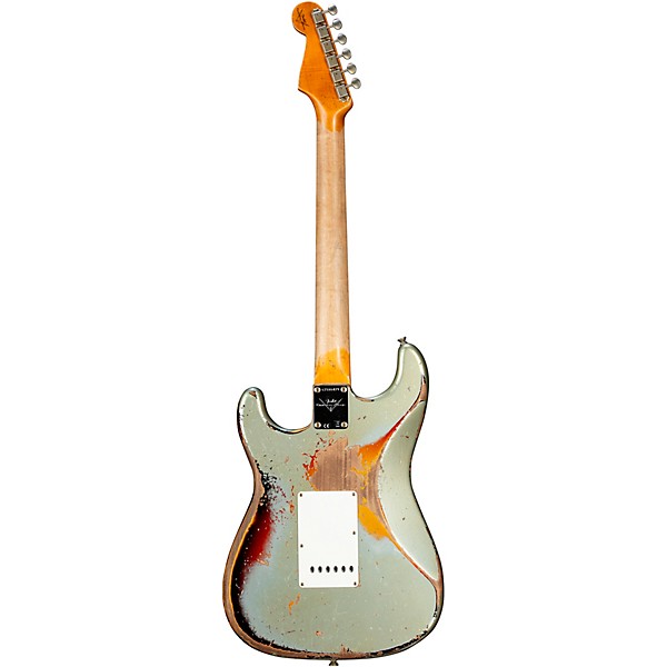 Fender Custom Shop 65 Stratocaster Super Heavy Relic Electric Guitar Super Faded Aged Firemist Silver over 3-Color Sunburst