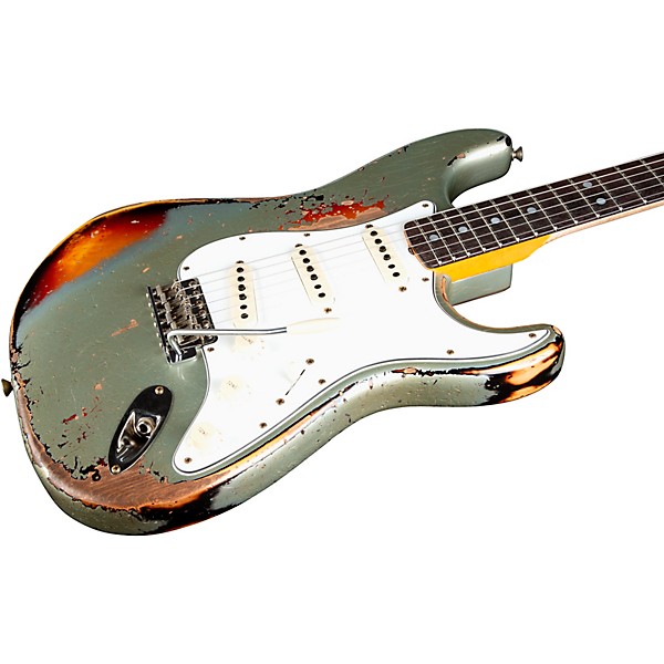 Fender Custom Shop 65 Stratocaster Super Heavy Relic Electric Guitar Super Faded Aged Firemist Silver over 3-Color Sunburst