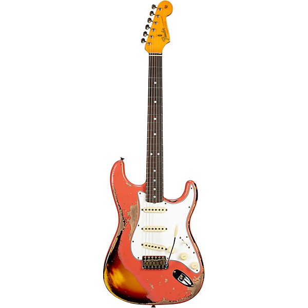 Fender Custom Shop 65 Stratocaster Super Heavy Relic Electric Guitar Super Faded Aged Tahitian Coral over 3-Color Sunburst