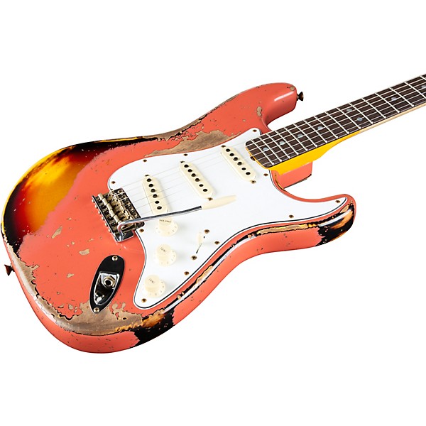Fender Custom Shop 65 Stratocaster Super Heavy Relic Electric Guitar Super Faded Aged Tahitian Coral over 3-Color Sunburst